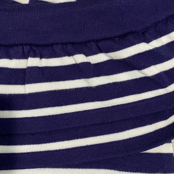 Pointelle Navy/White Double Ruffle Shoulder Coastal Nautical Casual Knit Top-XL - Picture 6 of 15